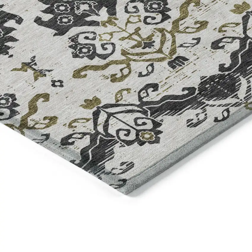 8' Black Beige And Gold Round Oriental Washable Indoor Outdoor Area Rug Photo 2