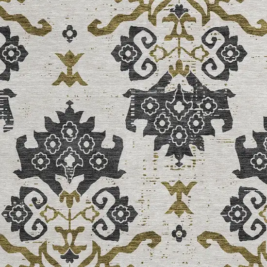 8' Black Beige And Gold Round Oriental Washable Indoor Outdoor Area Rug Photo 5