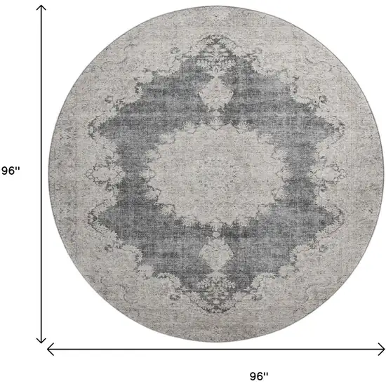 8' Black Beige And Gray Oriental Washable Round Rug With UV Protection Photo 9