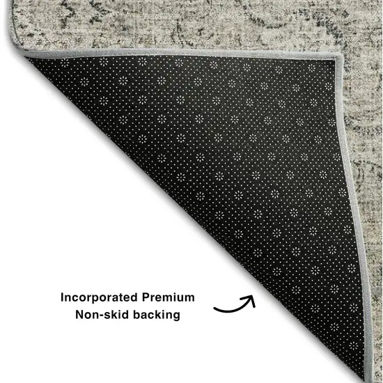 8' Black Beige And Gray Oriental Washable Round Rug With UV Protection Photo 5