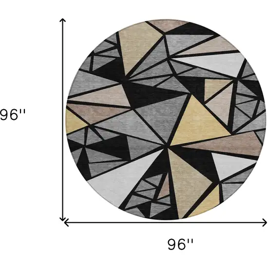 8' Black Beige And Gray Round Geometric Washable Indoor Outdoor Area Rug Photo 3