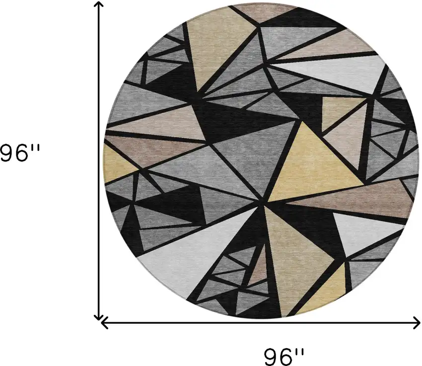 8' Black Beige And Gray Round Geometric Washable Indoor Outdoor Area Rug Photo 3