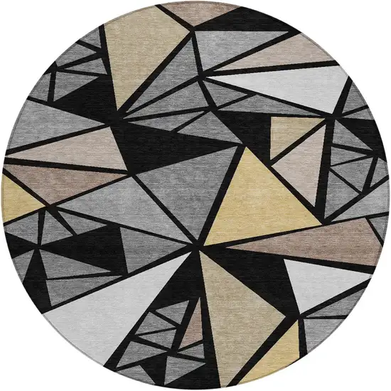 8' Black Beige And Gray Round Geometric Washable Indoor Outdoor Area Rug Photo 6