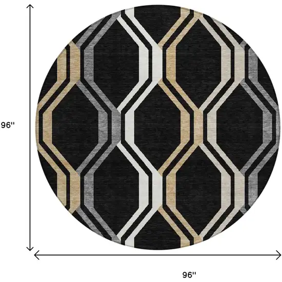 8' Black Beige And Gray Round Geometric Washable Indoor Outdoor Area Rug Photo 3
