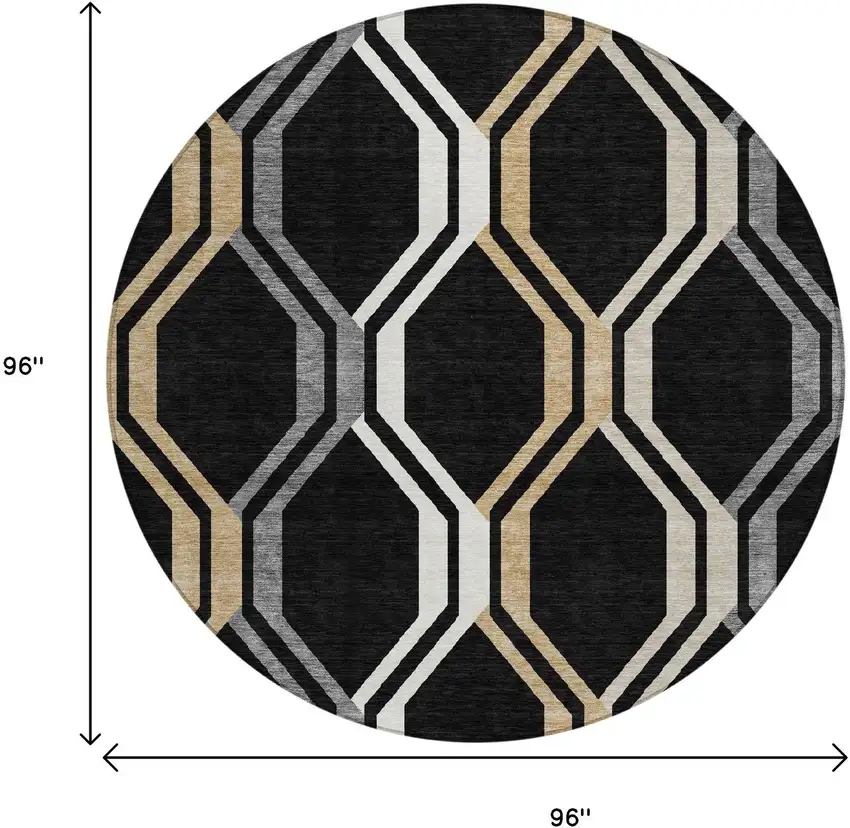 8' Black Beige And Gray Round Geometric Washable Indoor Outdoor Area Rug Photo 3