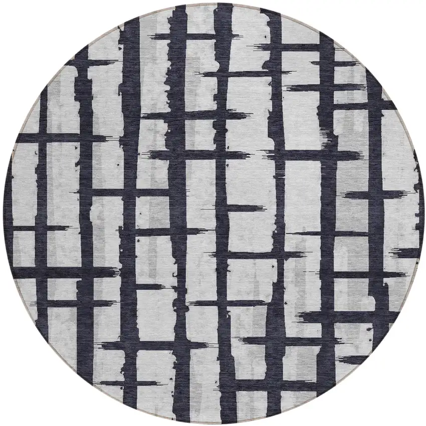 8' Black Beige And Gray Round Striped Washable Indoor Outdoor Area Rug Photo 2