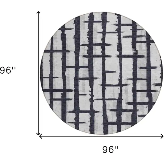 8' Black Beige And Gray Round Striped Washable Indoor Outdoor Area Rug Photo 3