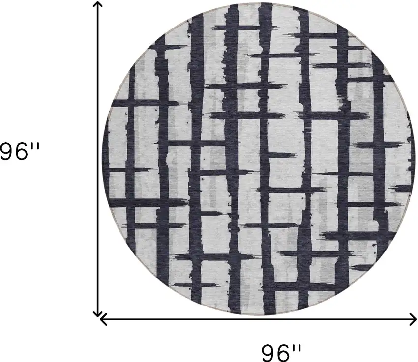 8' Black Beige And Gray Round Striped Washable Indoor Outdoor Area Rug Photo 3