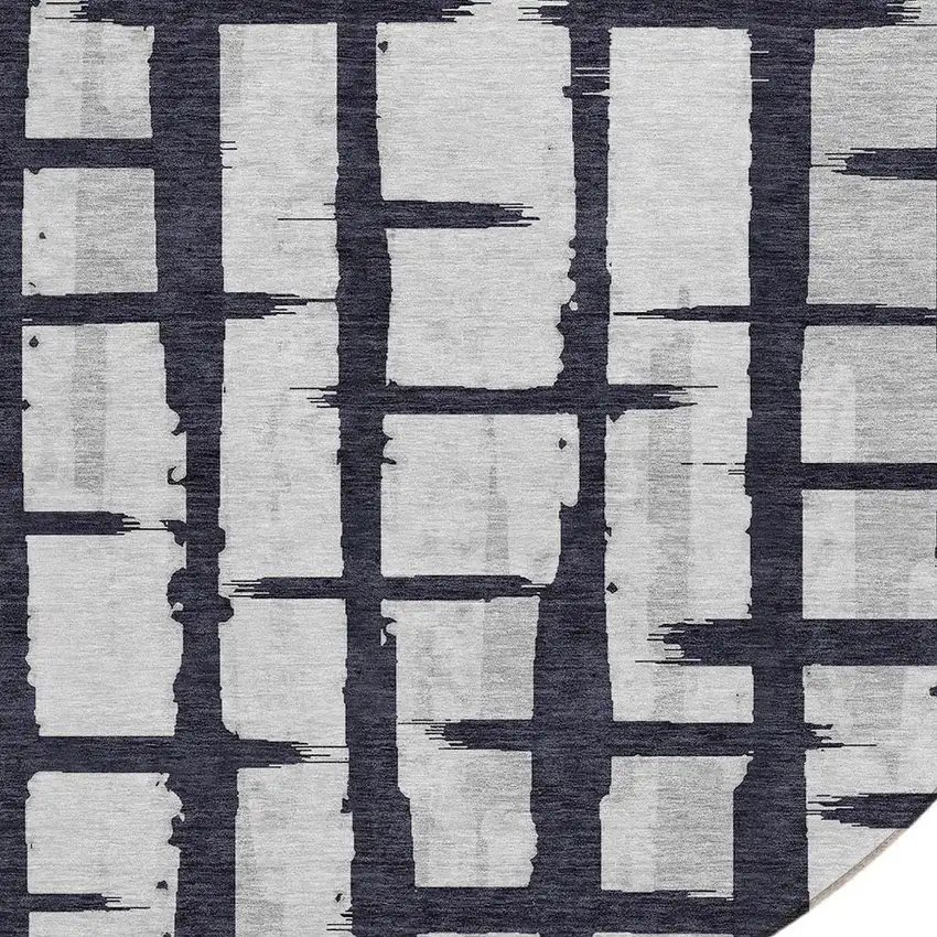 8' Black Beige And Gray Round Striped Washable Indoor Outdoor Area Rug Photo 5
