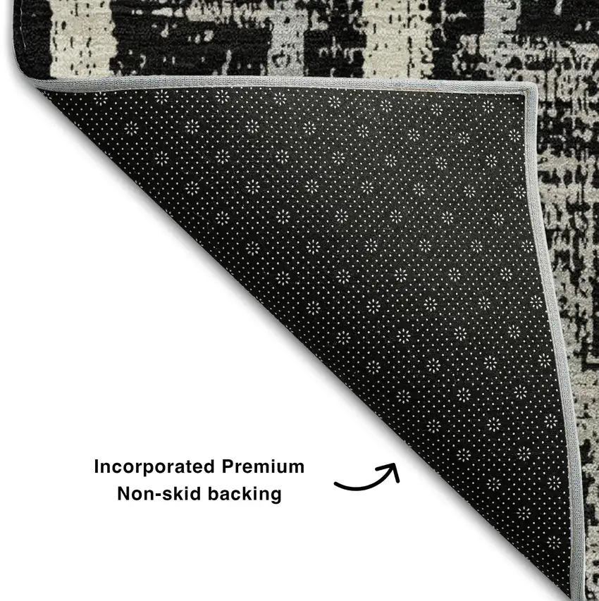 8' Black Beige And Gray Striped Washable Round Rug With UV Protection Photo 5