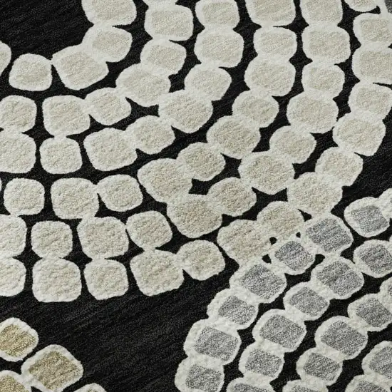 8' Black Beige And Ivory Geometric Washable Round Rug With UV Protection Photo 9