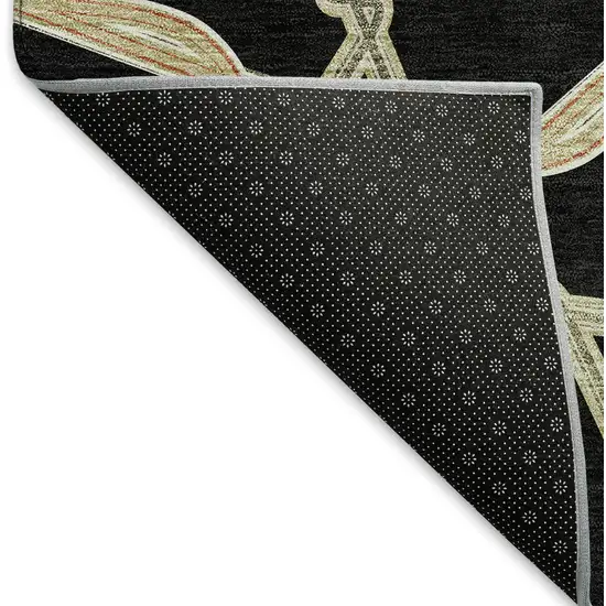 8' Black Beige And Ivory Geometric Washable Round Rug With UV Protection Photo 5