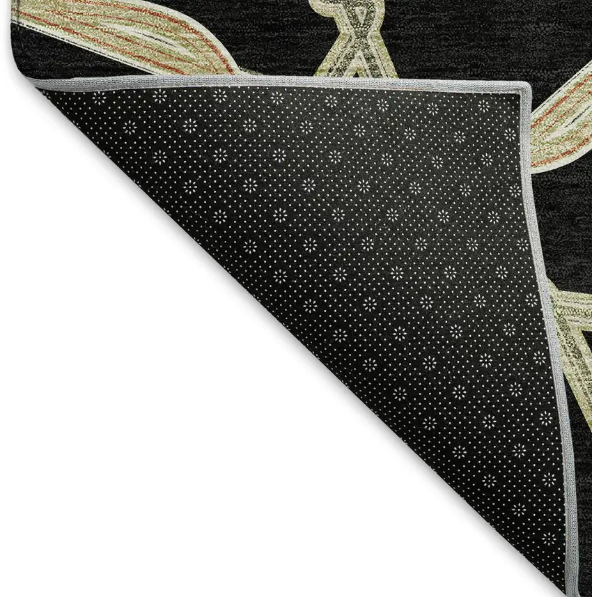 8' Black Beige And Ivory Geometric Washable Round Rug With UV Protection Photo 5