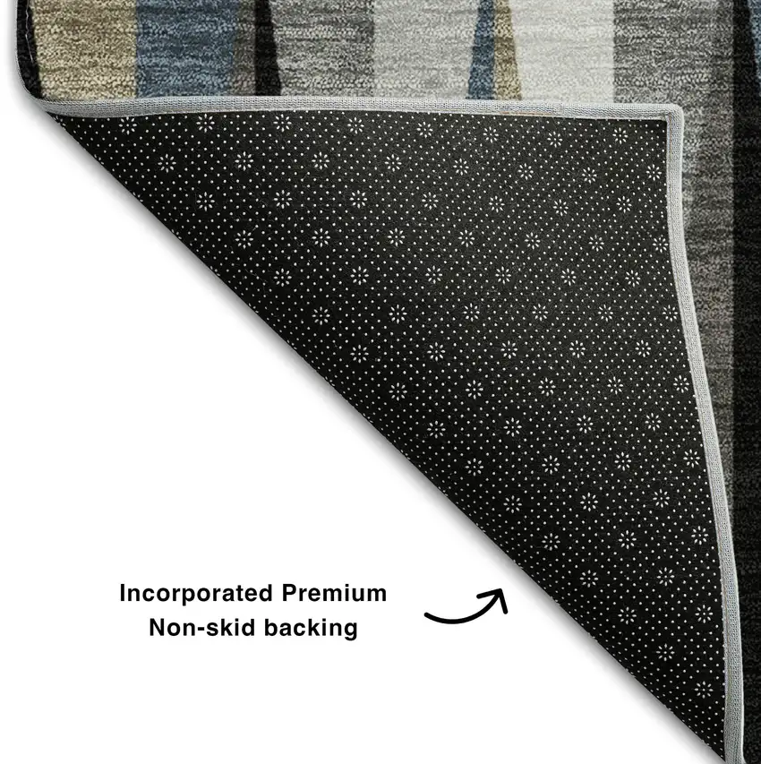 8' Black Beige And Ivory Geometric Washable Round Rug With UV Protection Photo 5