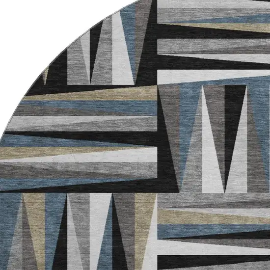 8' Black Beige And Ivory Geometric Washable Round Rug With UV Protection Photo 2