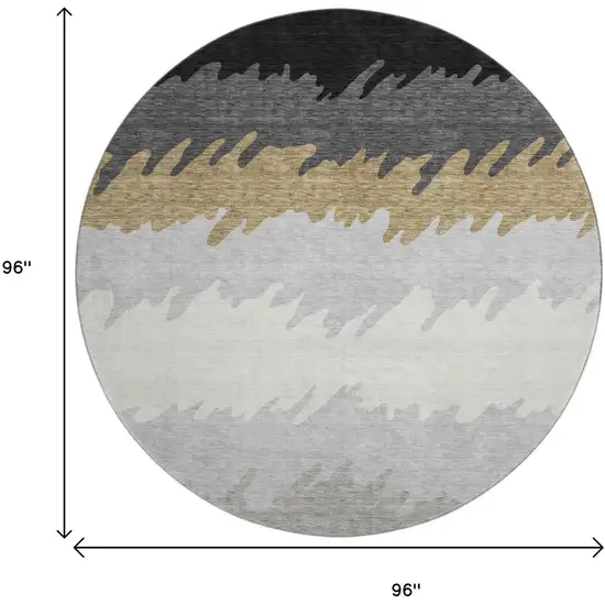 8' Black Beige And Silver Striped Washable Round Rug With UV Protection Photo 3