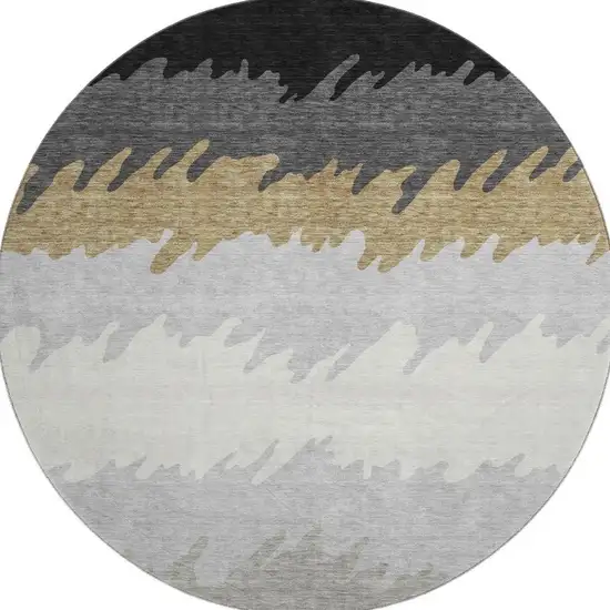 8' Black Beige And Silver Striped Washable Round Rug With UV Protection Photo 4