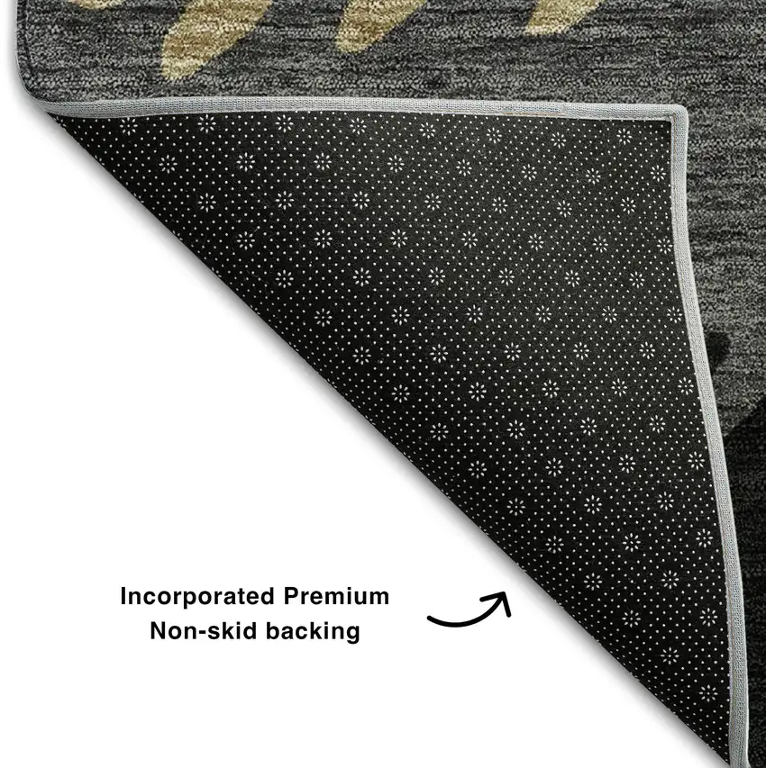 8' Black Beige And Silver Striped Washable Round Rug With UV Protection Photo 6