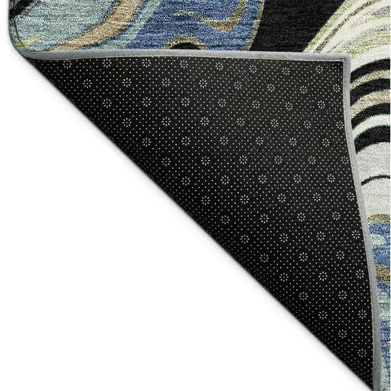 8' Black Blue And Beige Round Abstract Washable Indoor Outdoor Area Rug Photo 7