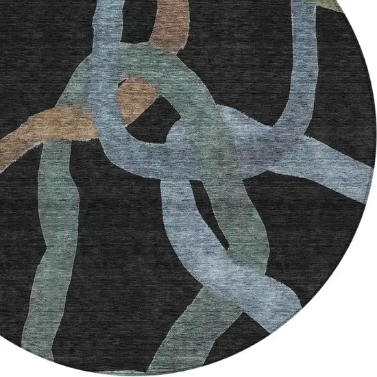 8' Black Blue And Copper Round Abstract Washable Indoor Outdoor Area Rug Photo 2