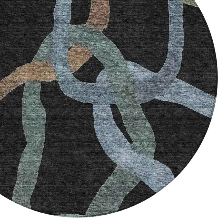 8' Black Blue And Copper Round Abstract Washable Indoor Outdoor Area Rug Photo 2