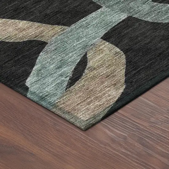 8' Black Blue And Copper Round Abstract Washable Indoor Outdoor Area Rug Photo 8