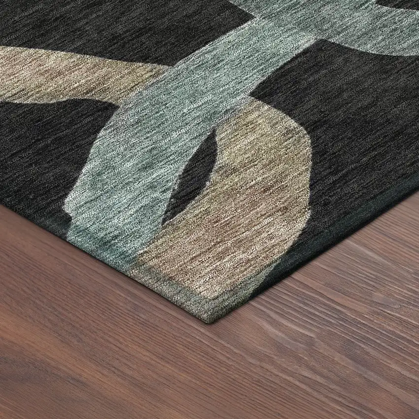 8' Black Blue And Copper Round Abstract Washable Indoor Outdoor Area Rug Photo 8