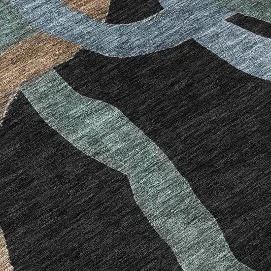 8' Black Blue And Copper Round Abstract Washable Indoor Outdoor Area Rug Photo 9