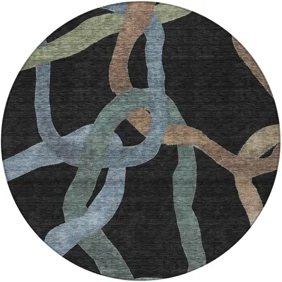 8' Black Blue And Copper Round Abstract Washable Indoor Outdoor Area Rug Photo 3