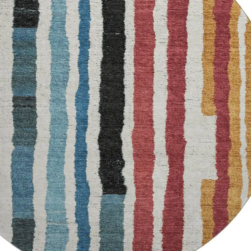 8' Black Blue And Copper Striped Washable Round Rug With UV Protection Photo 3