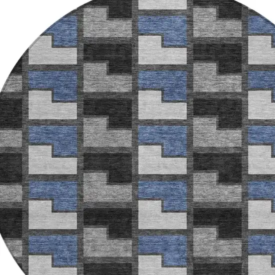 8' Black Blue And Gray Round Geometric Washable Indoor Outdoor Area Rug Photo 2