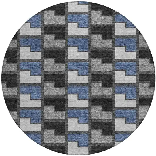 8' Black Blue And Gray Round Geometric Washable Indoor Outdoor Area Rug Photo 3
