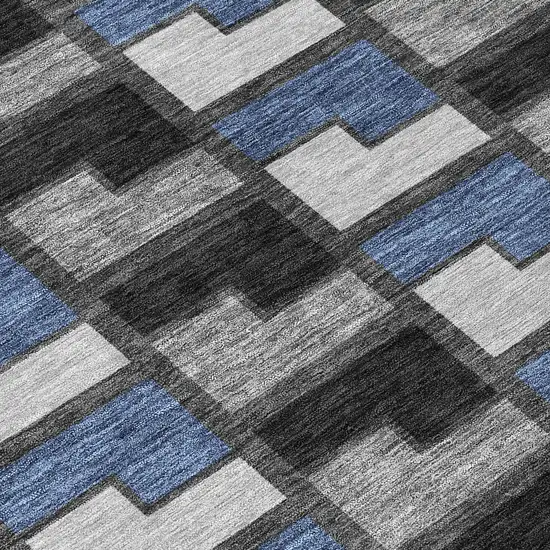 8' Black Blue And Gray Round Geometric Washable Indoor Outdoor Area Rug Photo 9