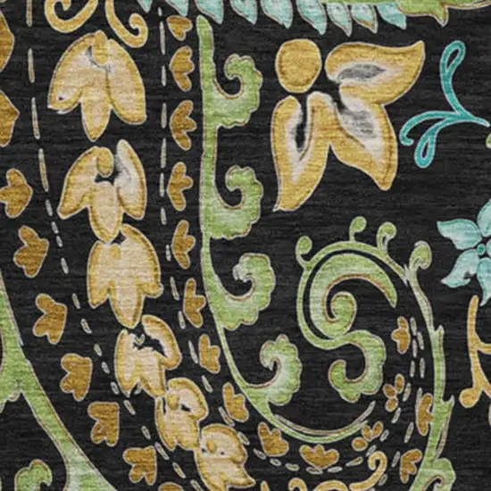 8' Black Blue And Green Paisley Washable Round Rug With UV Protection Photo 3