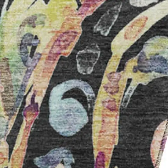 8' Black Blue And Pink Paisley Washable Round Rug With UV Protection Photo 3