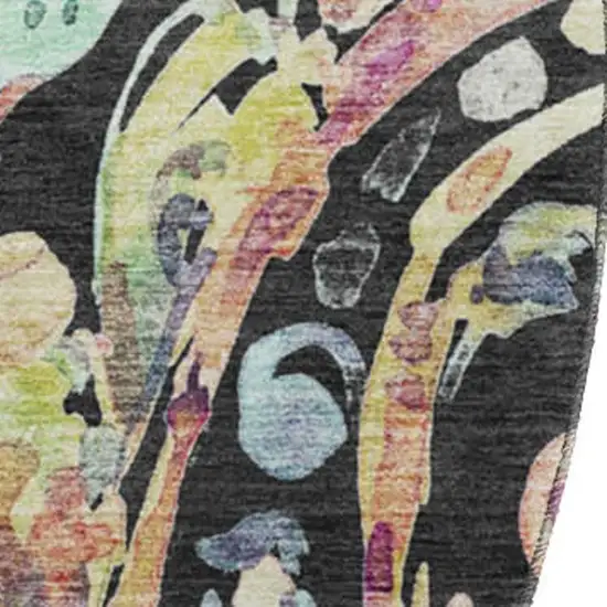 8' Black Blue And Pink Paisley Washable Round Rug With UV Protection Photo 4