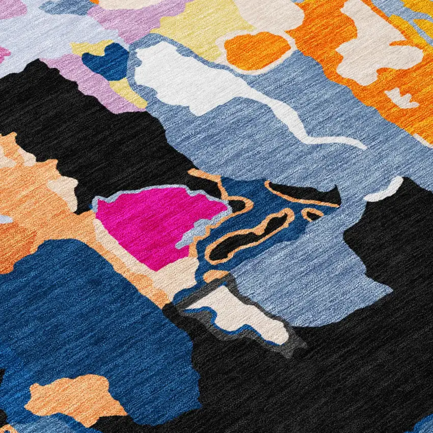 8' Black Blue And Pink Round Abstract Washable Indoor Outdoor Area Rug Photo 3
