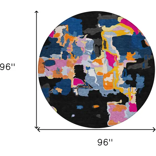 8' Black Blue And Pink Round Abstract Washable Indoor Outdoor Area Rug Photo 3