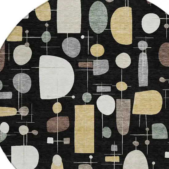 8' Black Brown And Gray Round Geometric Washable Indoor Outdoor Area Rug Photo 2