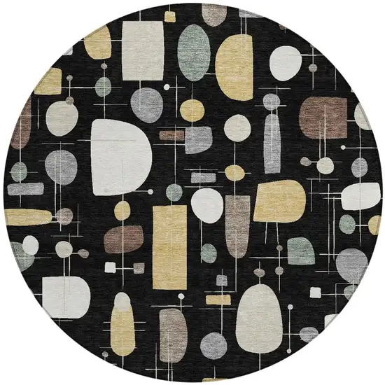 8' Black Brown And Gray Round Geometric Washable Indoor Outdoor Area Rug Photo 3