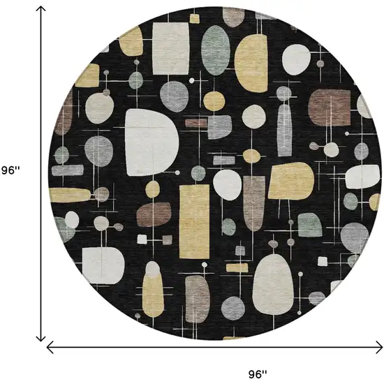 8' Black Brown And Gray Round Geometric Washable Indoor Outdoor Area Rug Photo 7