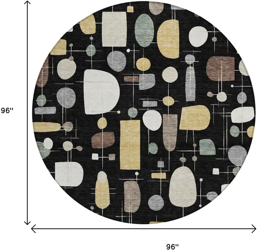 8' Black Brown And Gray Round Geometric Washable Indoor Outdoor Area Rug Photo 7