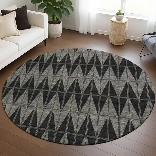 8' Black Brown And Gray Round Geometric Washable Indoor Outdoor Area Rug Photo 5