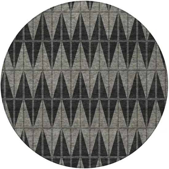 8' Black Brown And Gray Round Geometric Washable Indoor Outdoor Area Rug Photo 3