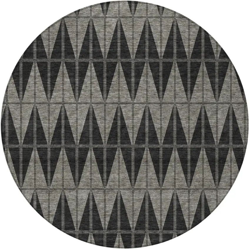 8' Black Brown And Gray Round Geometric Washable Indoor Outdoor Area Rug Photo 3
