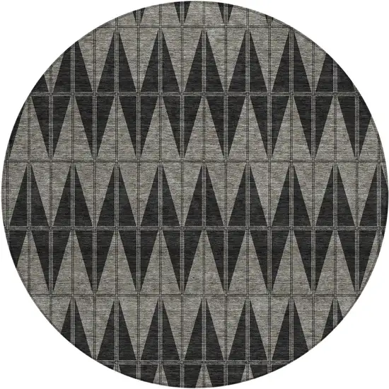 8' Black Brown And Gray Round Geometric Washable Indoor Outdoor Area Rug Photo 1