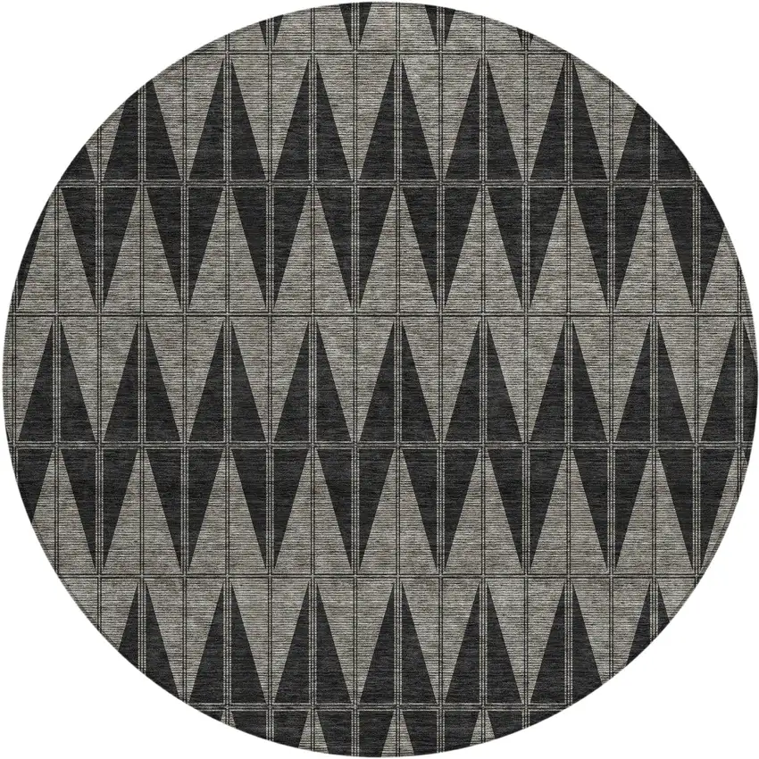 8' Black Brown And Gray Round Geometric Washable Indoor Outdoor Area Rug Photo 1