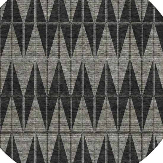 8' Black Brown And Gray Round Geometric Washable Indoor Outdoor Area Rug Photo 2