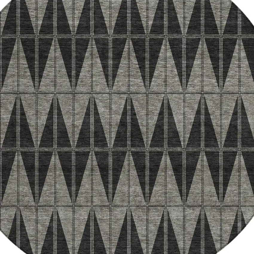8' Black Brown And Gray Round Geometric Washable Indoor Outdoor Area Rug Photo 2