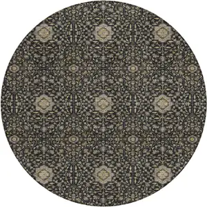 Photo of 8' Black Brown And Gray Round Oriental Washable Indoor Outdoor Area Rug